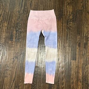 Spiritual gangster high waist Tie-Dye ribbed Leggings - Pink, Lavender & Cream